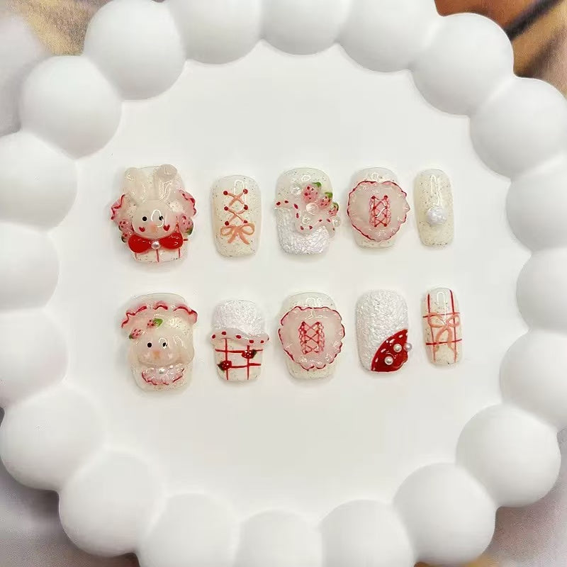 NAILOVECute 3D rabbit strawberry cake manicure