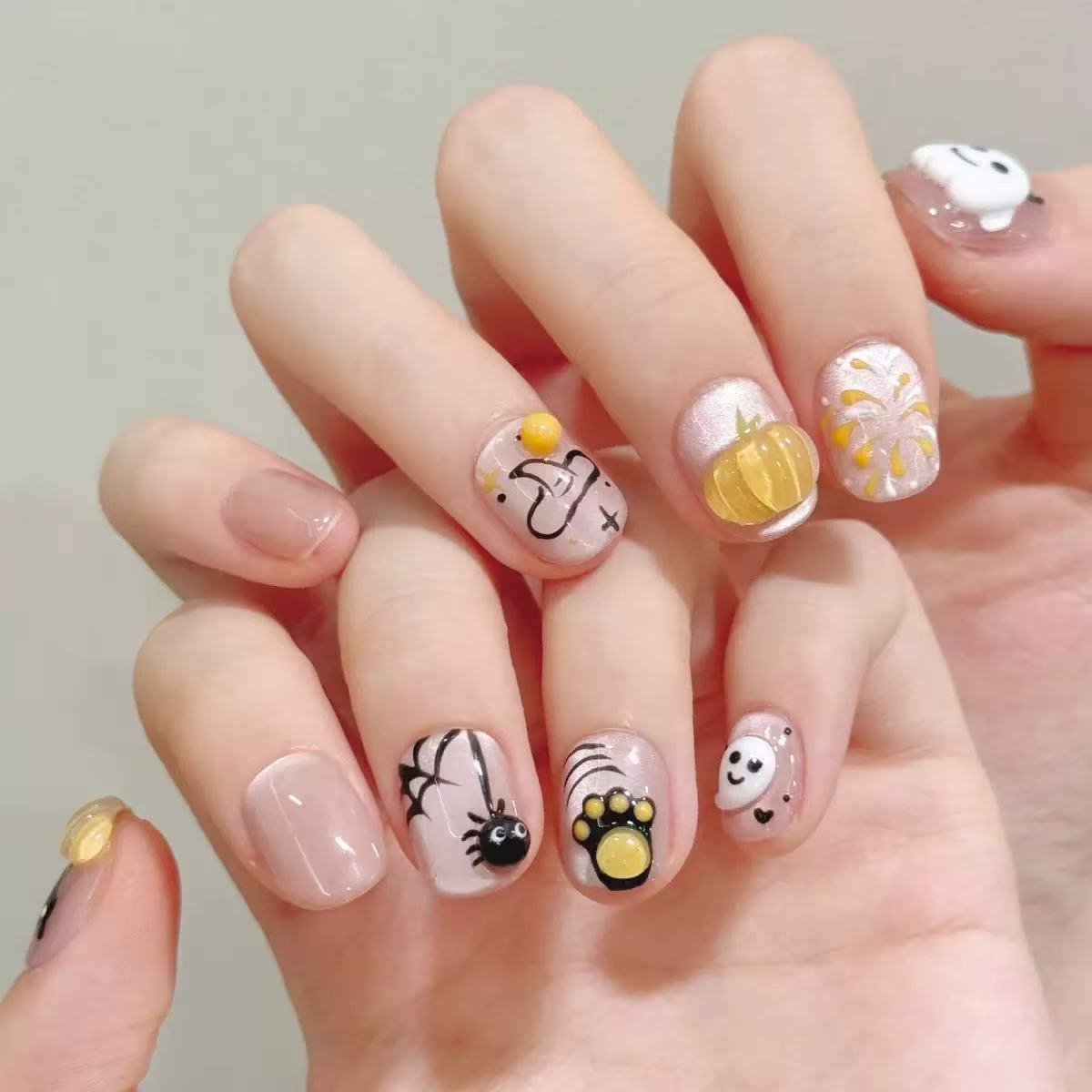 NAILOVECute 3D Pumpkin Short Cat-Eye Nail Art