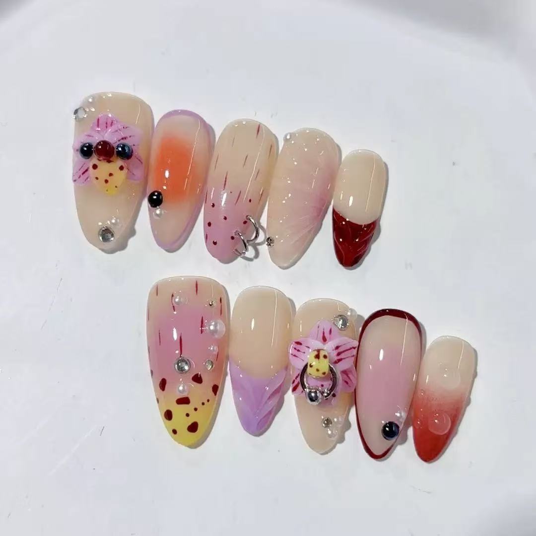 NAILOVEPunk style 3D flower long almond-shaped nail art