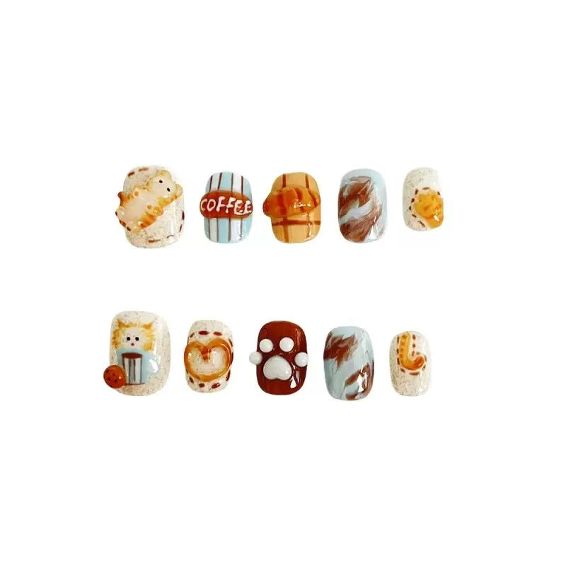 NAILOVE3D cute little cat short square-shaped manicure