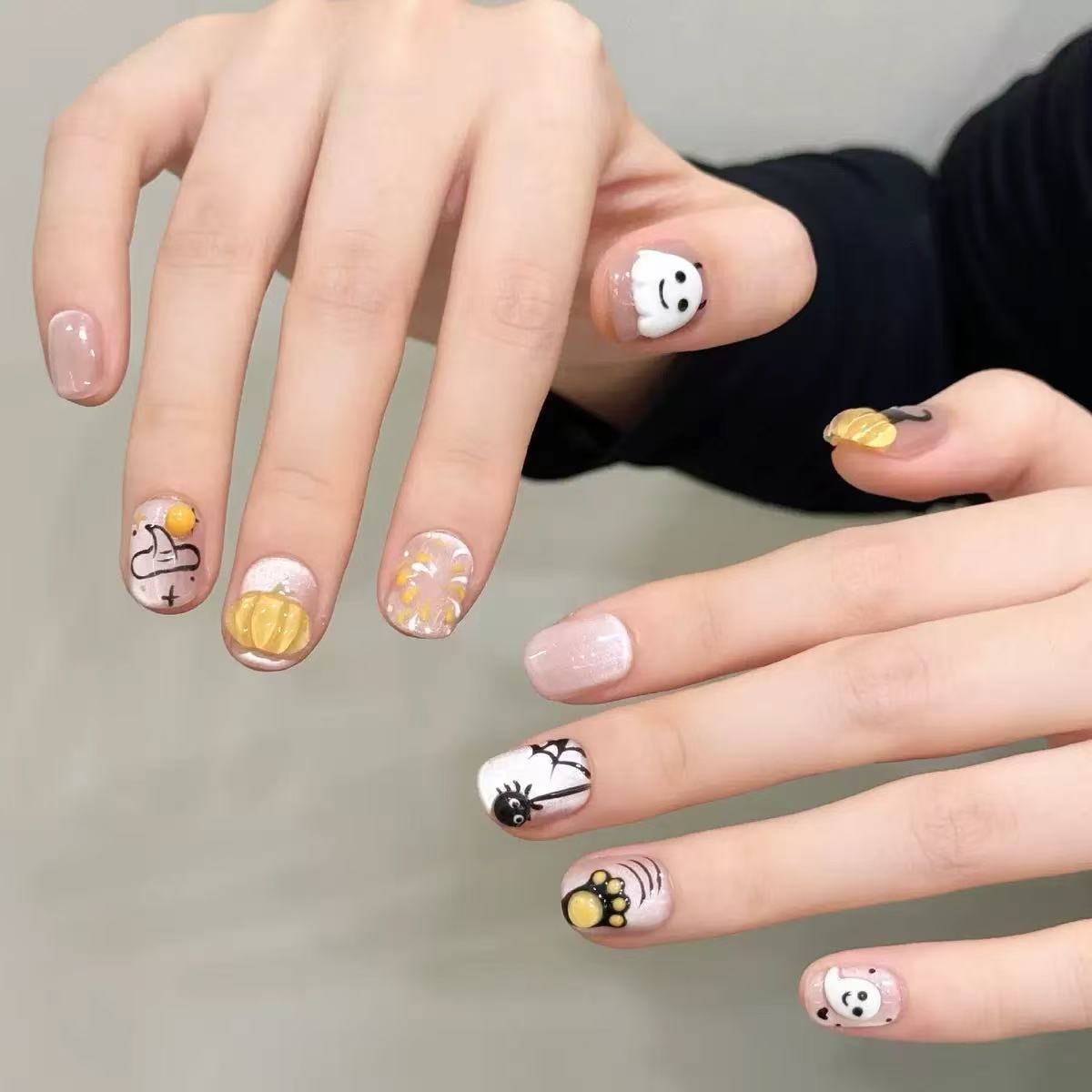 NAILOVECute 3D Pumpkin Short Cat-Eye Nail Art