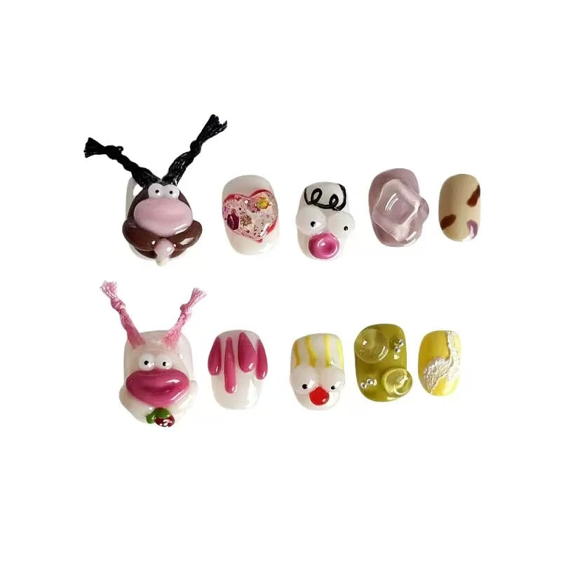 NAILOVECute 3D abstract little figure short manicure