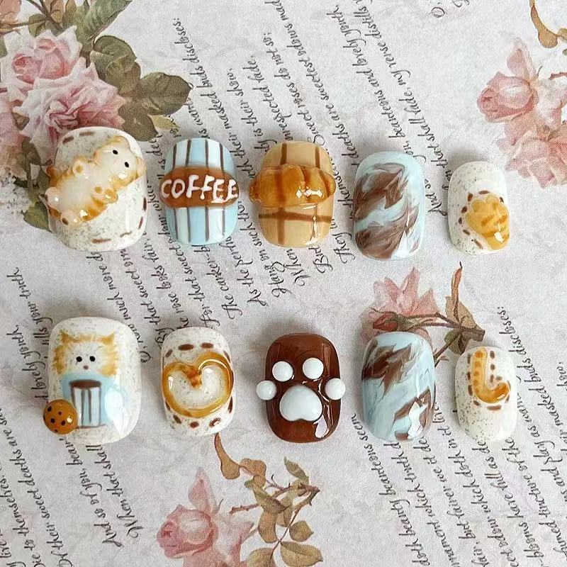NAILOVE3D cute little cat short square-shaped manicure