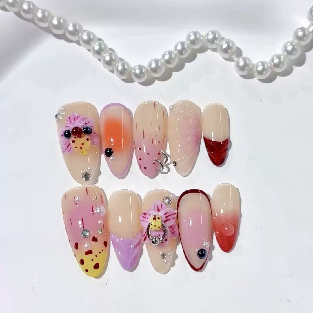 NAILOVEPunk style 3D flower long almond-shaped nail art