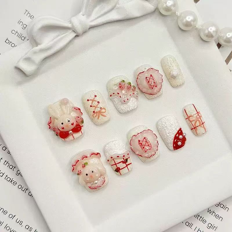 NAILOVECute 3D rabbit strawberry cake manicure